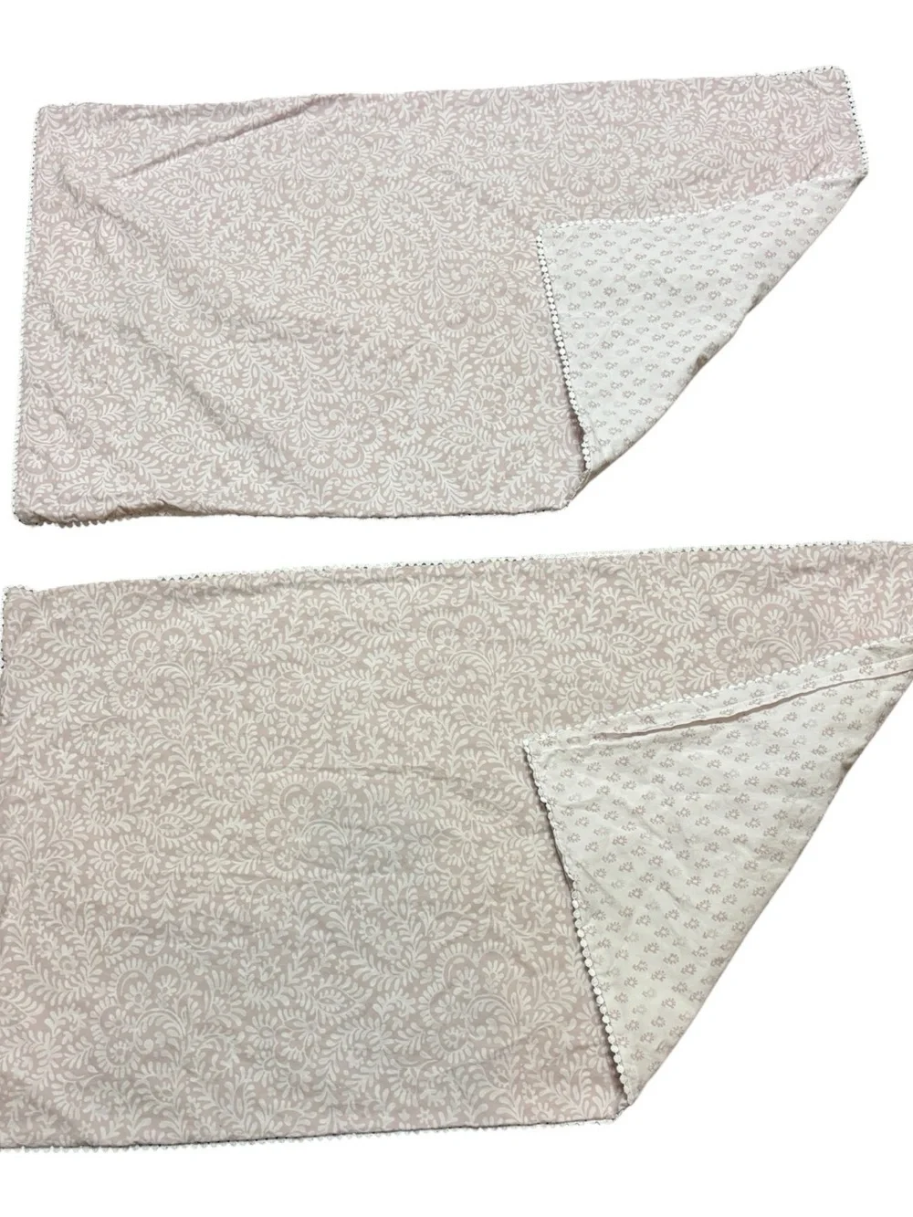 2 Shabby Chic Est 1989 Mauve Floral Pillow Shams Reversible Tiny Pom Pom Trim